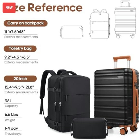 20 Inch Hard Shell Carry On Luggage Set with Spinner Wheels & TSA Lock - Picture 6 of 8